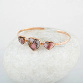 Heart Shape Gemstone Cuff Bracelet - Pink Opal Copper Bangle - Gold Plated Bangle - 925 Solid Silver Bangle- Handmade Jewelry For Women